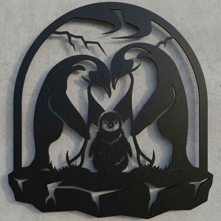 Pinguin-Familie Metall-Wandschild