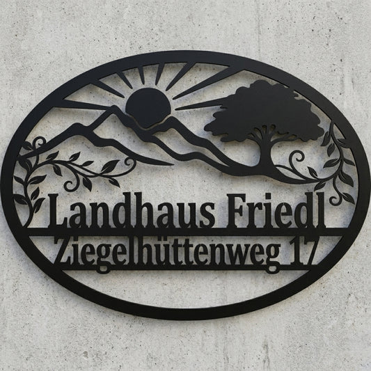 Ovales Landhaus-Wandschild „Landhaus Friedl“
