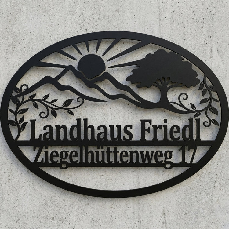 Ovales Landhaus-Wandschild „Landhaus Friedl“