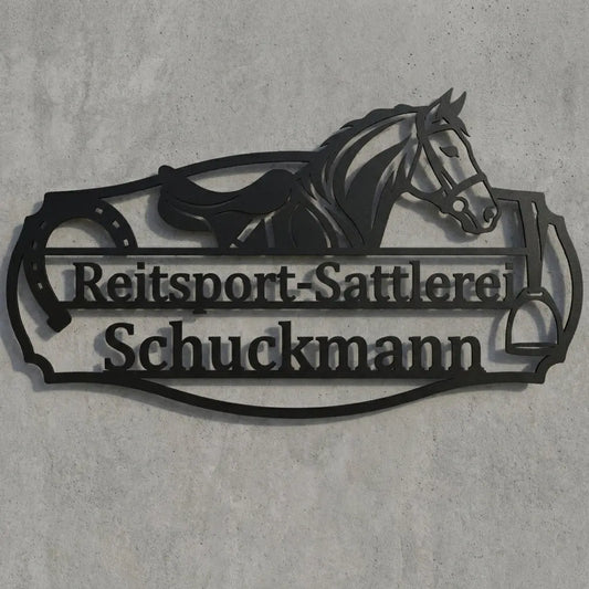 Türschild Reitsport-Sattlerei Schuckmann Steelmonks