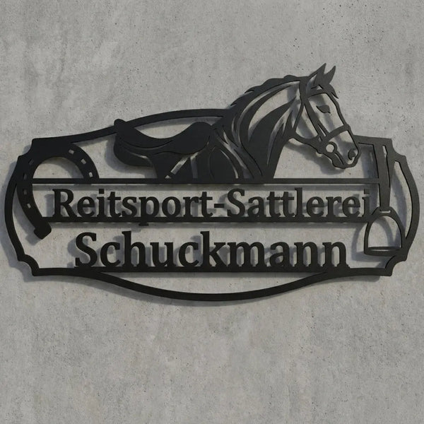 Türschild Reitsport-Sattlerei Schuckmann Steelmonks