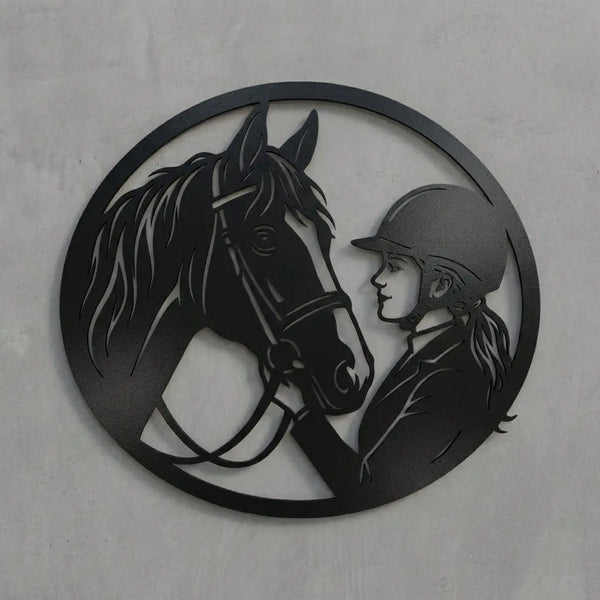 Pferd & Mädchen – Ovales Emblem-Wandschild Steelmonks