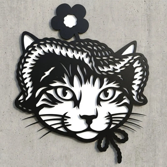 Wandschild Katzenkopf mit Hut (Tigermuster) Steelmonks