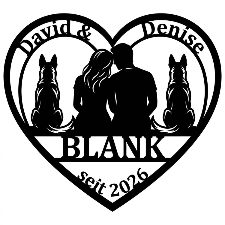 Herz-Emblem Hochzeitspaar mit Malinois