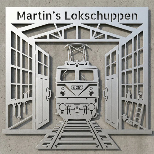 Lokschuppen E 251 – Rechteck-Wandschild Steelmonks
