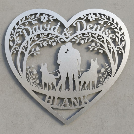Herz-Hausschild Natur & Malinois – David & Denise, Familie BLANK