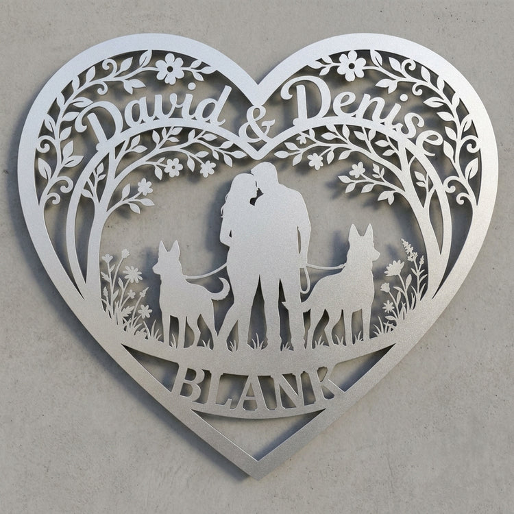 Herz-Hausschild Natur & Malinois – David & Denise, Familie BLANK