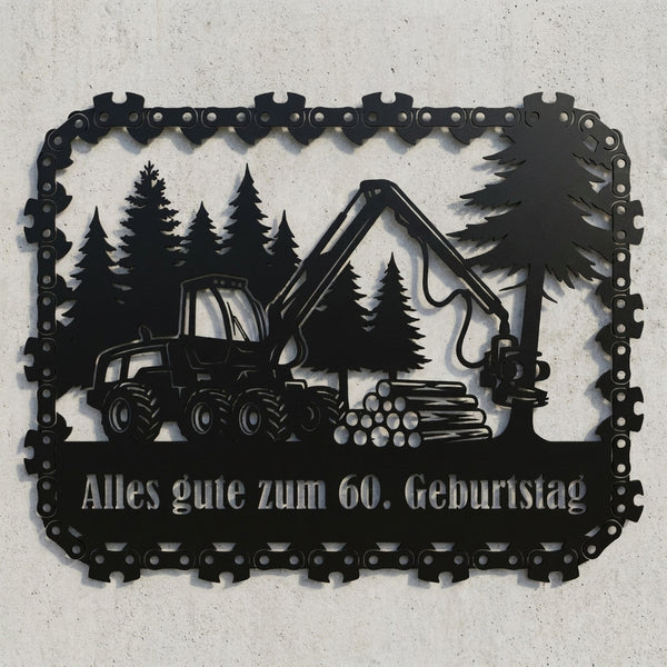 Harvester-Wandschild mit Kettensägen-Rahmen – Alles gute zum 60. Geburtstag
