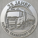 Rundes LKW-Jubiläumsschild – 35 Jahre Huchel Transport GmbH Steelmonks