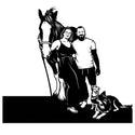Familien-Silhouette mit Hunden und Pferd Steelmonks