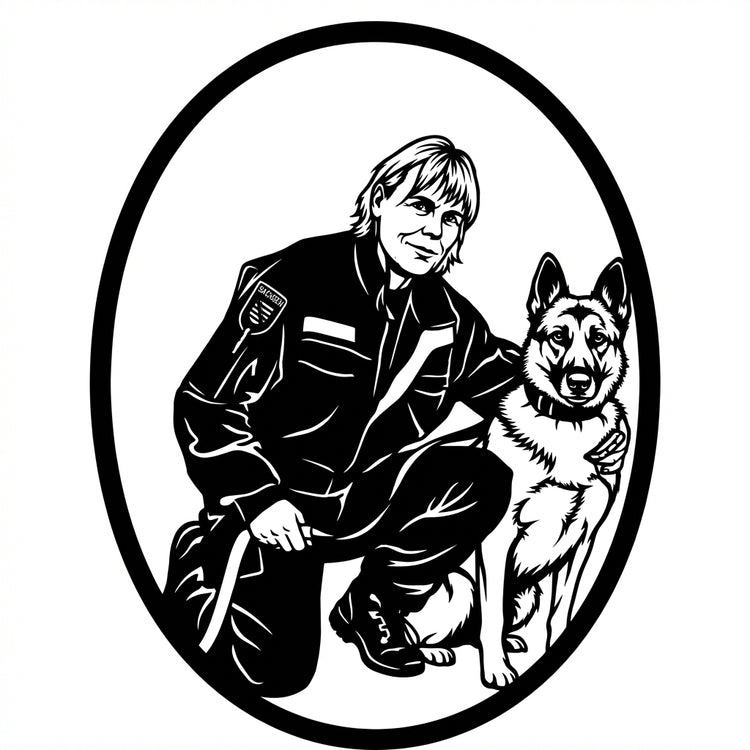 Frau mit Hund – Ovales Porträt-Wandschild