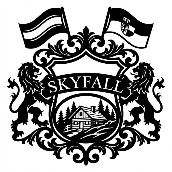 Wappenschild SKYFALL – Löwen & Alpenchalet
