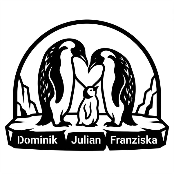 Pinguin-Familien-Wandschild – Dominik, Julian, Franziska