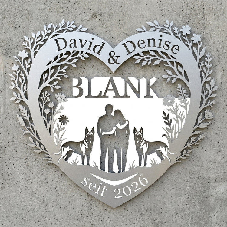 Herz-Wandschild Hochzeit – Paar & Malinois