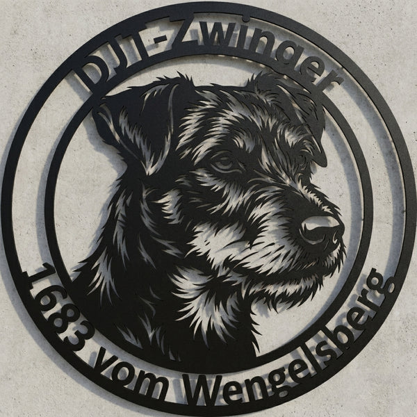 Rundes Wandschild DJT-Zwinger – Terrierkopf