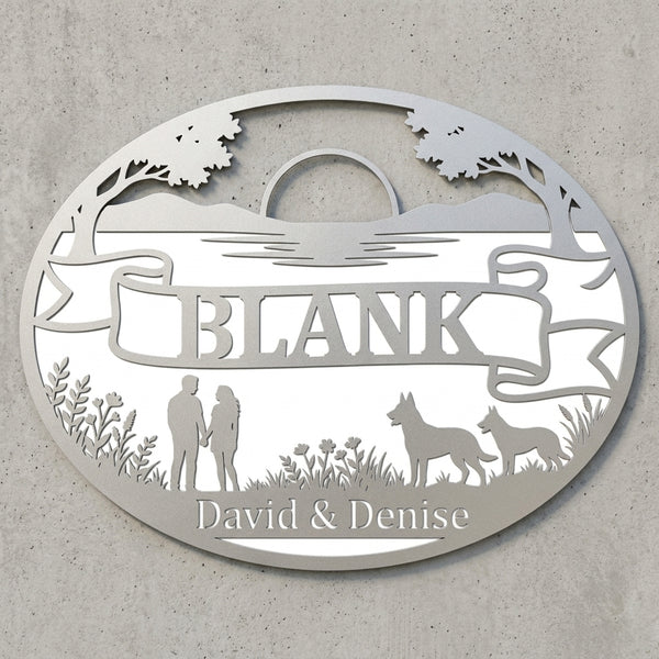 Ovales Schriftrollen-See-Schild – BLANK, David & Denise