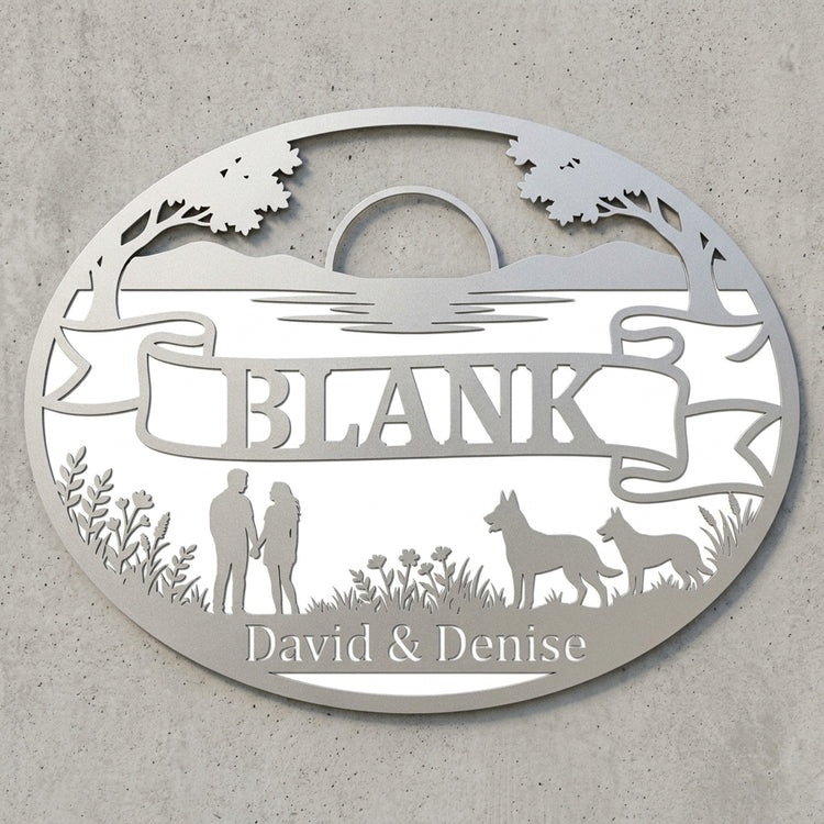 Ovales Schriftrollen-See-Schild – BLANK, David & Denise