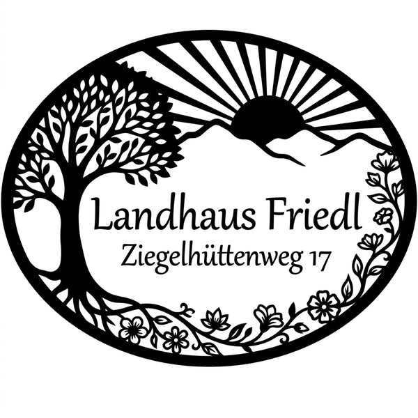 Ovales Landhaus-Schild Landhaus Friedl