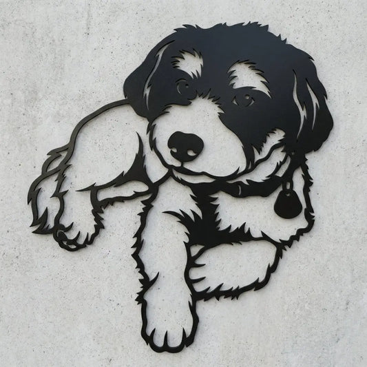 Wandschild Liegender Hund – Kontursilhouette Steelmonks
