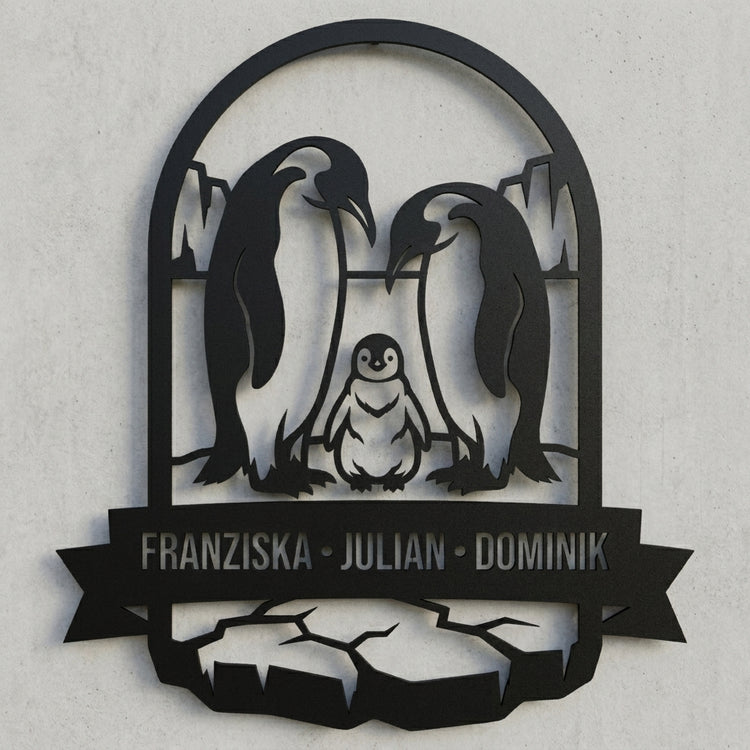 Pinguin-Familien-Wandschild mit Namen