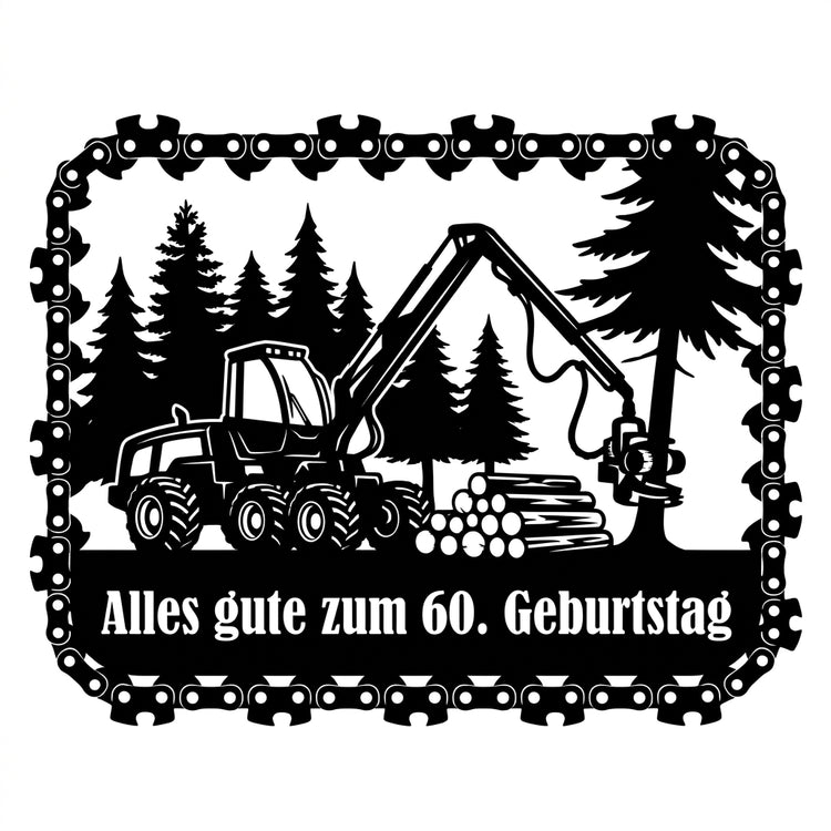 Harvester-Wandschild mit Kettensägen-Rahmen – Alles gute zum 60. Geburtstag