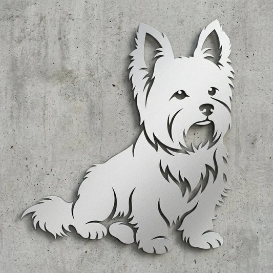 Sitzender Hund Emma – Silhouetten-Wandschild Steelmonks