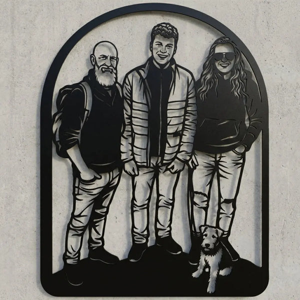 Familienschild Emblem – 3 Personen und Hund Steelmonks