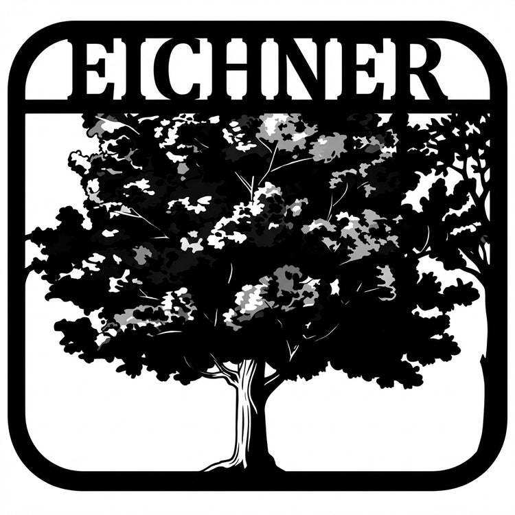 Metall-Wandschild „Eichner“ mit Baum rechts