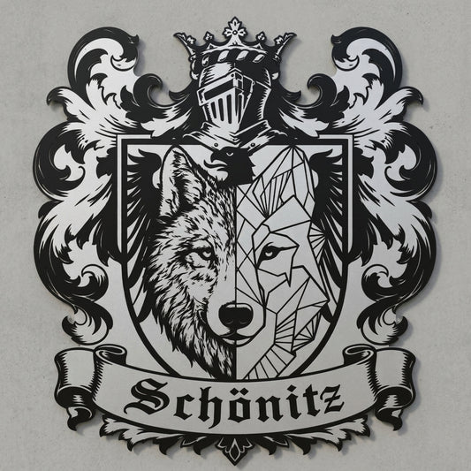 Familienwappen Schönitz – Wolf & Bundesadler