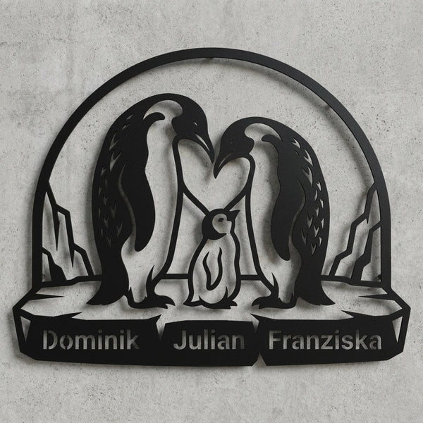 Pinguin-Familien-Wandschild – Dominik, Julian, Franziska