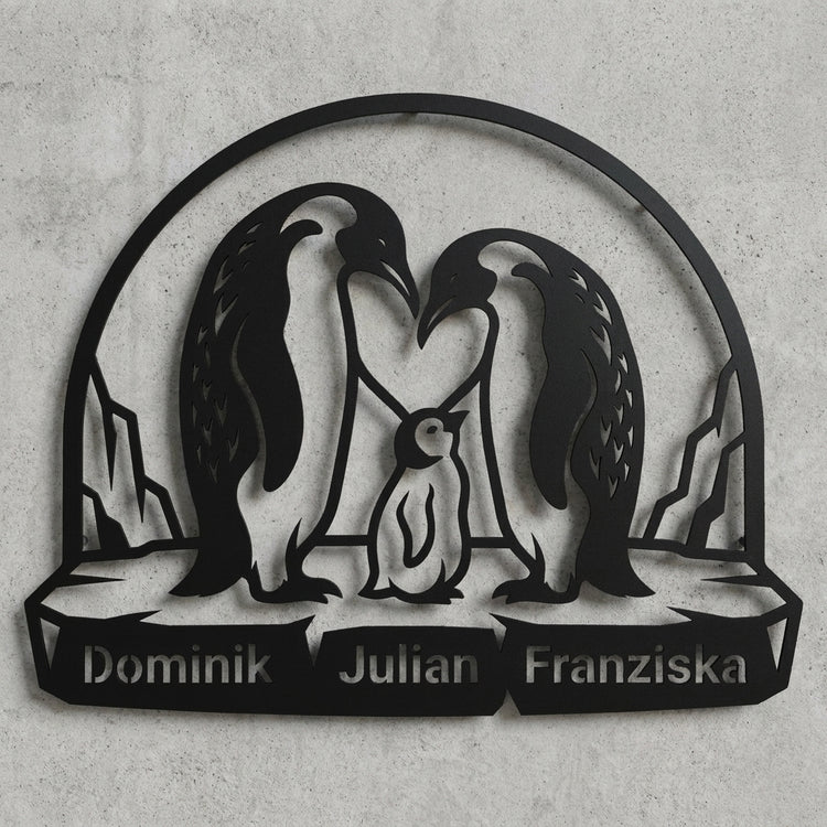 Pinguin-Familien-Wandschild – Dominik, Julian, Franziska