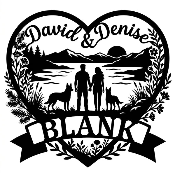 Herz-Wandschild Paar mit zwei Malinois – David & Denise, BLANK