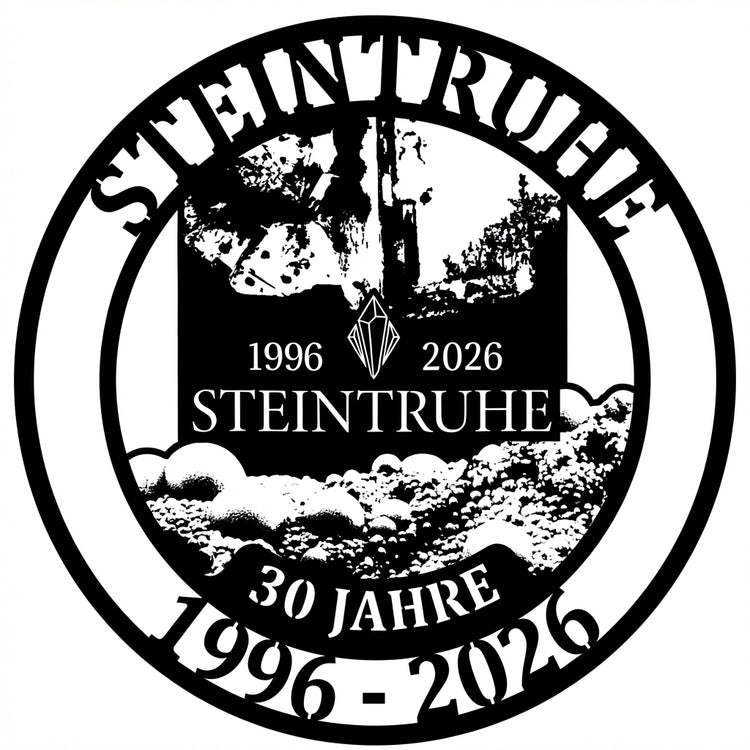 Rundes Jubiläumsschild Steintruhe 30 Jahre