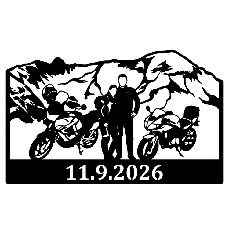 Panorama-Wandschild Motorrad & Berge