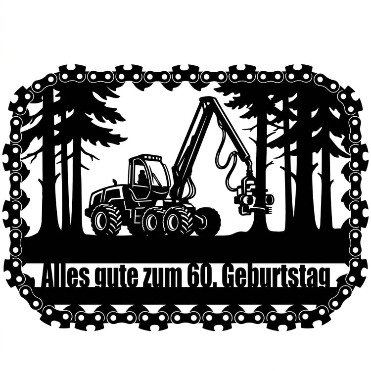 Harvester-Wald Wandschild im Kettensägenrahmen – 60. Geburtstag