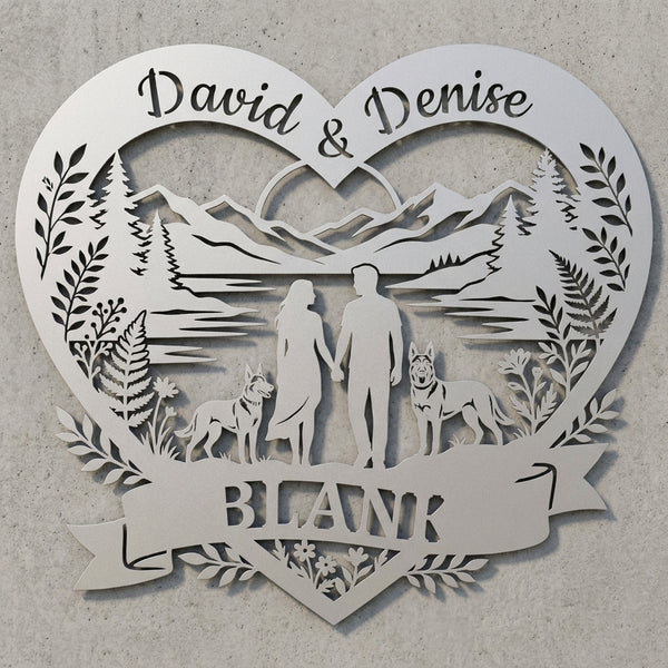 Herzschild Pärchen mit zwei Malinois – David & Denise, BLANK