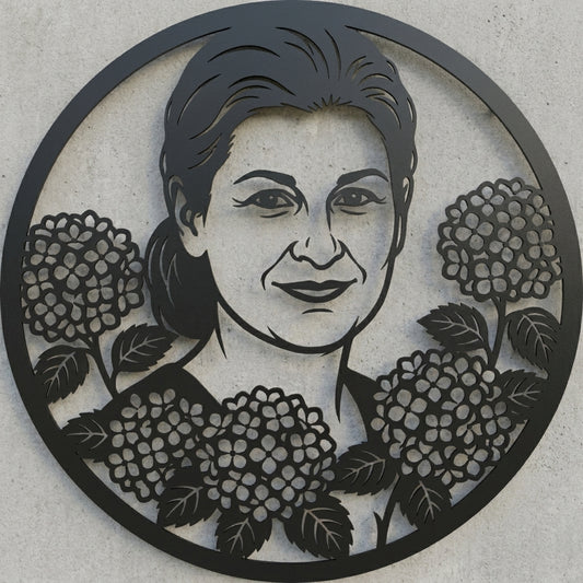Rundes Hortensien-Porträt Wandschild