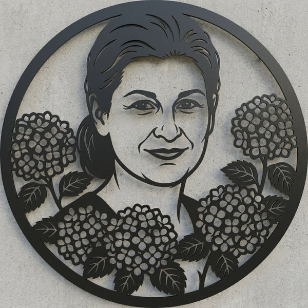 Rundes Hortensien-Porträt Wandschild