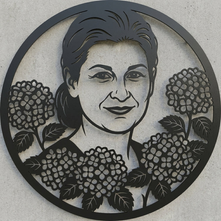 Rundes Hortensien-Porträt Wandschild