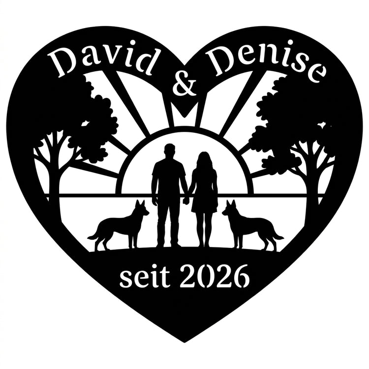 Herz-Wandschild David & Denise mit Malinois