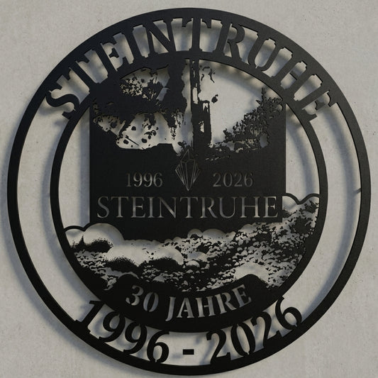 Rundes Jubiläumsschild Steintruhe 30 Jahre