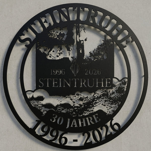 Rundes Jubiläumsschild Steintruhe 30 Jahre