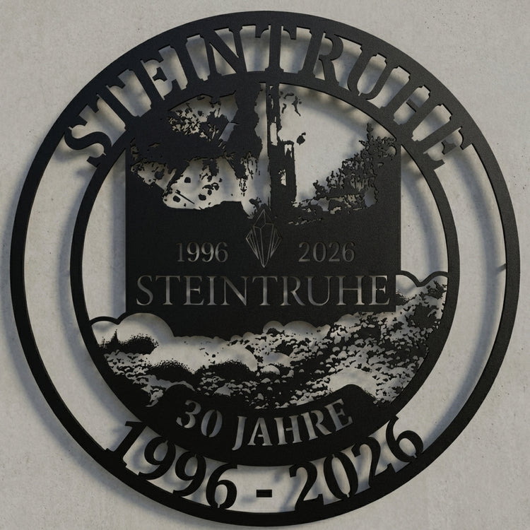 Rundes Jubiläumsschild Steintruhe 30 Jahre