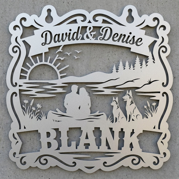 Western-Saloonschild Paar am See – David & Denise, BLANK