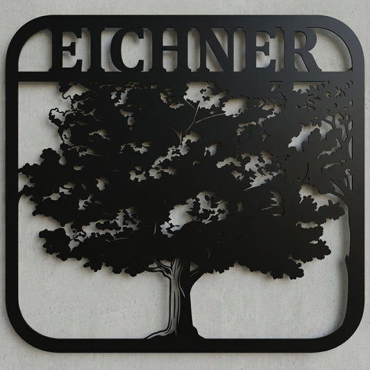 Metall-Wandschild „Eichner“ mit Baum rechts