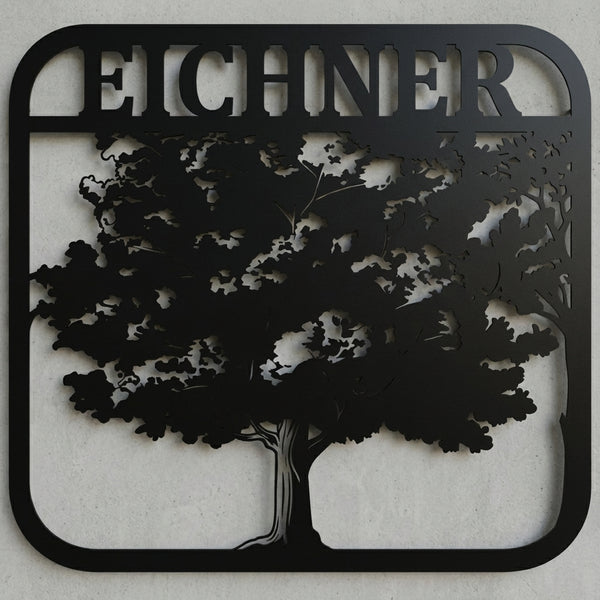 Metall-Wandschild „Eichner“ mit Baum rechts