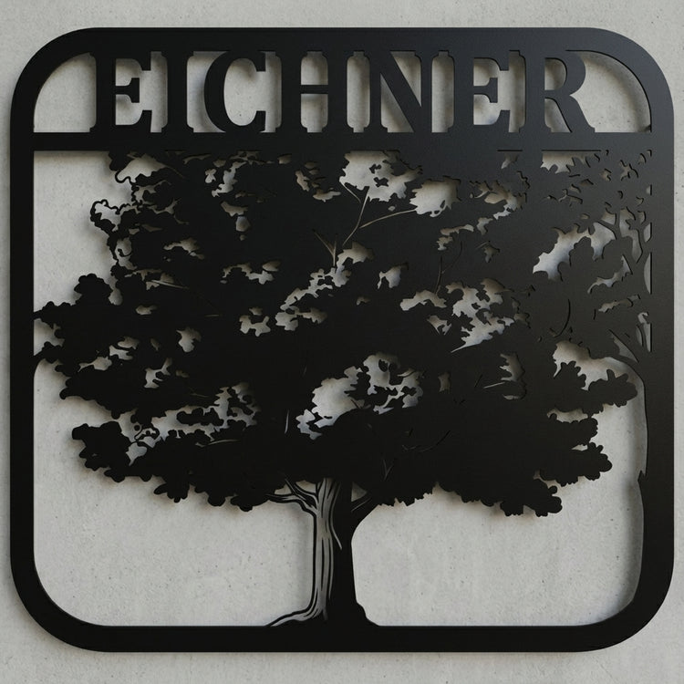 Metall-Wandschild „Eichner“ mit Baum rechts