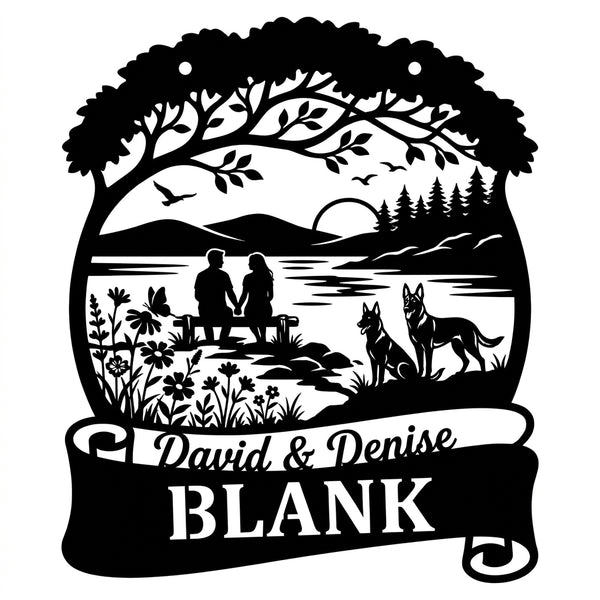 Baumkronen-Wandschild BLANK – Pärchen am See & zwei Malinois
