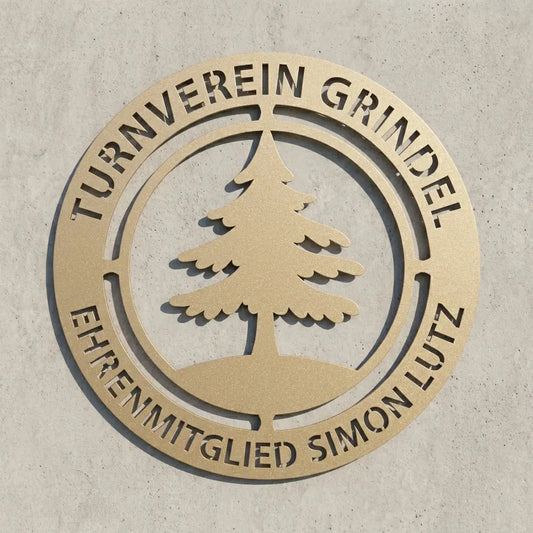 Rundes Vereinslogo-Schild Turnverein Grindel – Ehrenmitglied Simon Lutz Steelmonks