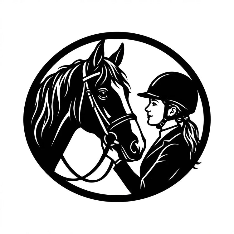 Pferd & Mädchen – Ovales Emblem-Wandschild Steelmonks